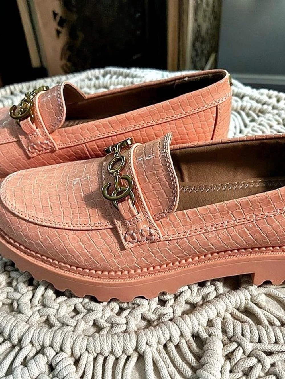 Sam Edelman Circus Textured Chain Loafers in Pink US 8